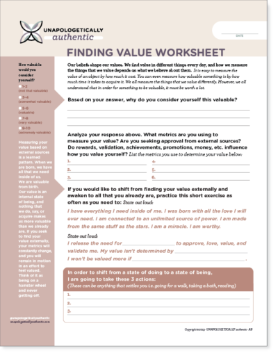 Finding Value Worksheet
